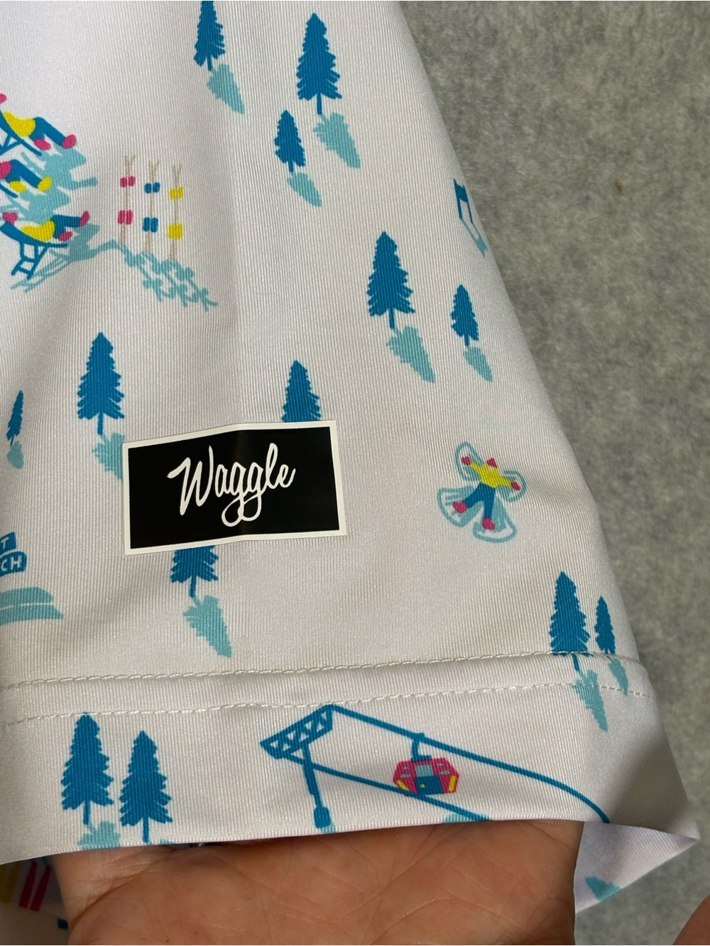 Waggle Golf Downhill Print Short Sleeve Classic Golf Polo Shirt-White-Men XL - Picture 5 of 7